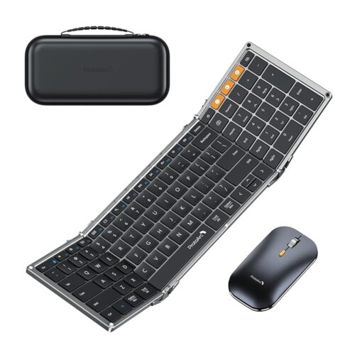 ProtoArc Foldable Keyboard and Mouse, XKM01 Folding Bluetooth Keyboard Mouse Combo for Business and Travel, 2.4G+Dual Bluetooth Full-Size Portable Keyboard for Laptop iPads...
