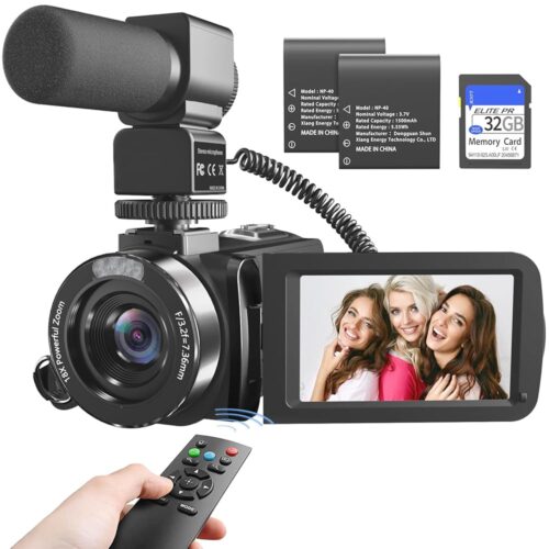 Video Camera 6K Camcorder Vloging Camera for YouTube 18X Digital Zoom 3.0“ Touch Screen WiFi Camera with Microphone, 2.4G Remote Control, 2 Batteries & 32G SD Card