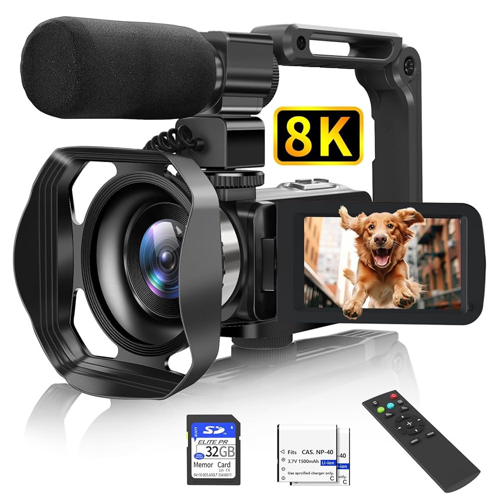 Video Camera, 8K 48MP Camcorder with IR Night Vision, WiFi Vlogging Camera Recorder for YouTube 3″ Touch Screen, 18X Digital Zoom, with Fill Light, Mic, Stabilizer, Lens Hood,…