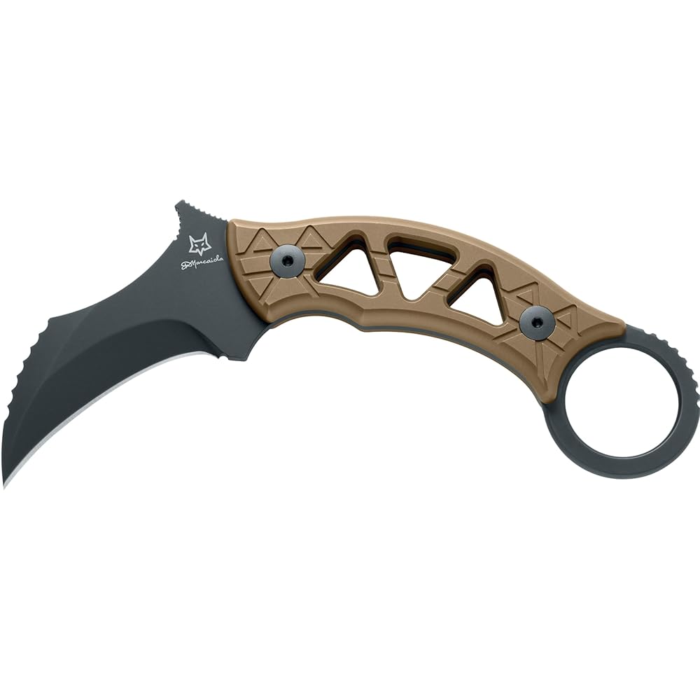 Fox Knives Tribal K Karambit Knife FX-803 TiPVD – M390 Stainless Steel Fixed Blade – Designed by Doug Marcaida – Titanium Bronze PVD Handle With Kydex Sheath