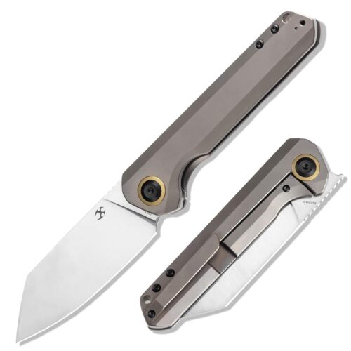 KANSEPT Bulldozer Pocket Folding Knives EDC Camping Fishing Knife 3.56'' Satin CPM 20CV Blade Tactical Folding Knife with Bronze Anodized Titanium Handle Everyday Carry K1028A4