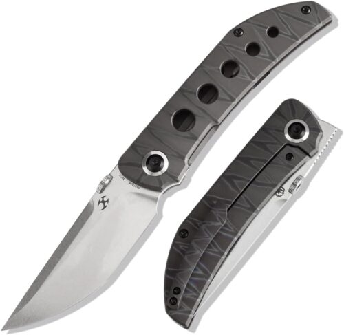 KANSEPT Tarkin Camping Pocket Knives for Men 7.87in Folding Pocket Knives with 3.42in CPM 20CV Material and Tiger Stripe Flamed Titanium with Holes Handle for Outdoor, Tactical,...
