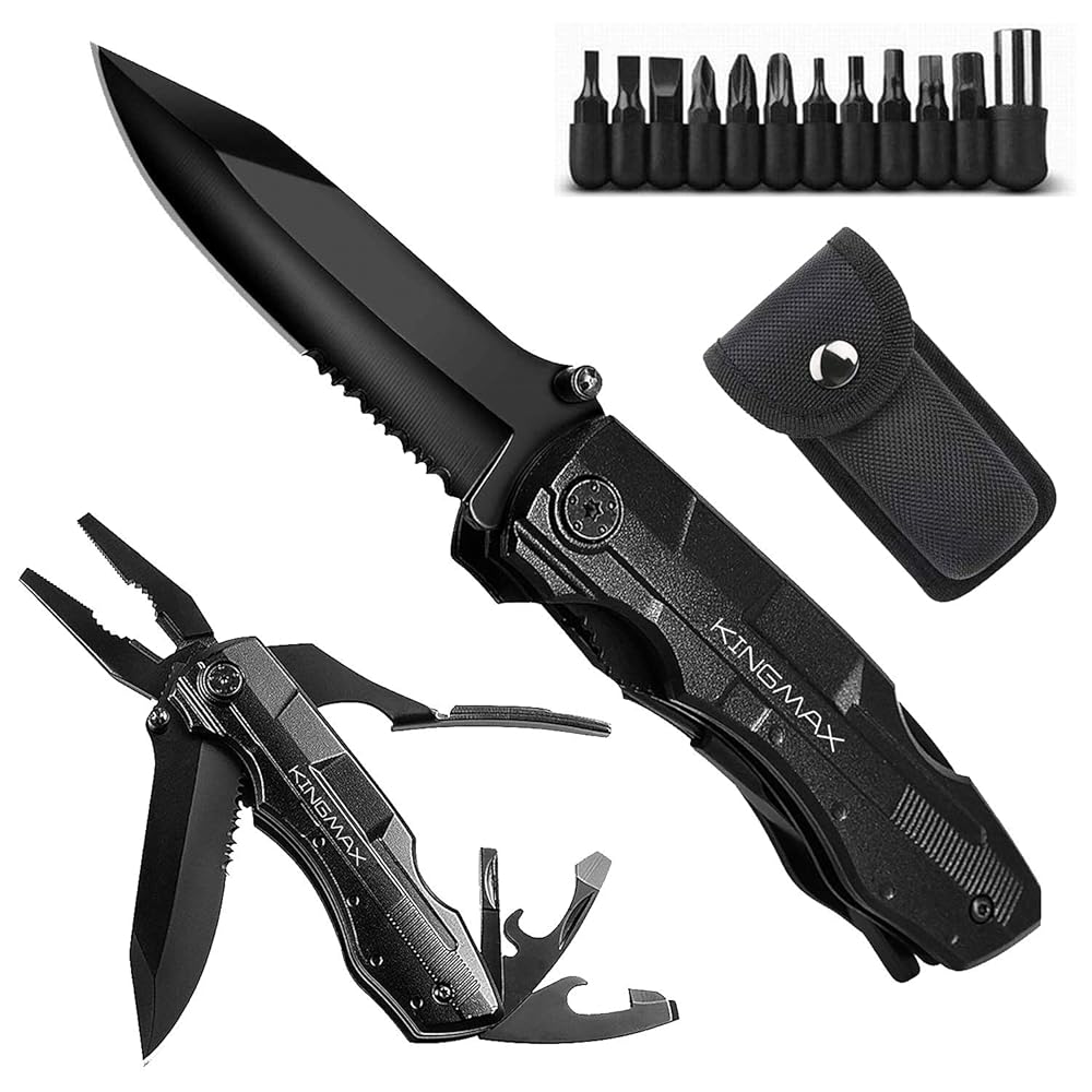 KINGMAX Pocket Knife,Multitool Tactical Knife with Blade,Saw, Plier, Screwdriver, Bottle Opener,Folding Knife Built with Full Stainless Steel,Perfect Tool for…