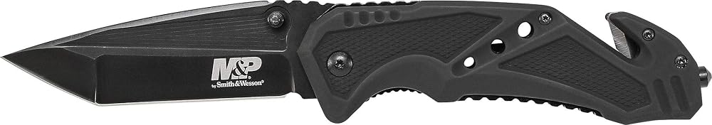 Smith & Wesson M&P SWMP11B 8.9in High Carbon S.S. Folding Knife with 3.8in Tanto Point Blade and Aluminum Handle for Outdoor, Tactical, Survival and EDC, One Size, Black