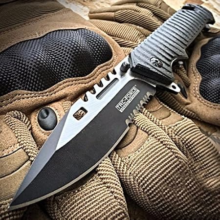 Spring Assisted Open SAWBACK BOWIE Tactical Rescue Pocket Knife EDC (Basic pack)