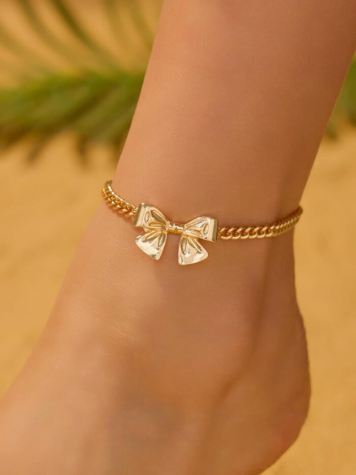 1 PC Gold Bow Anklet, Delicate Chain with Bow Charm for Women