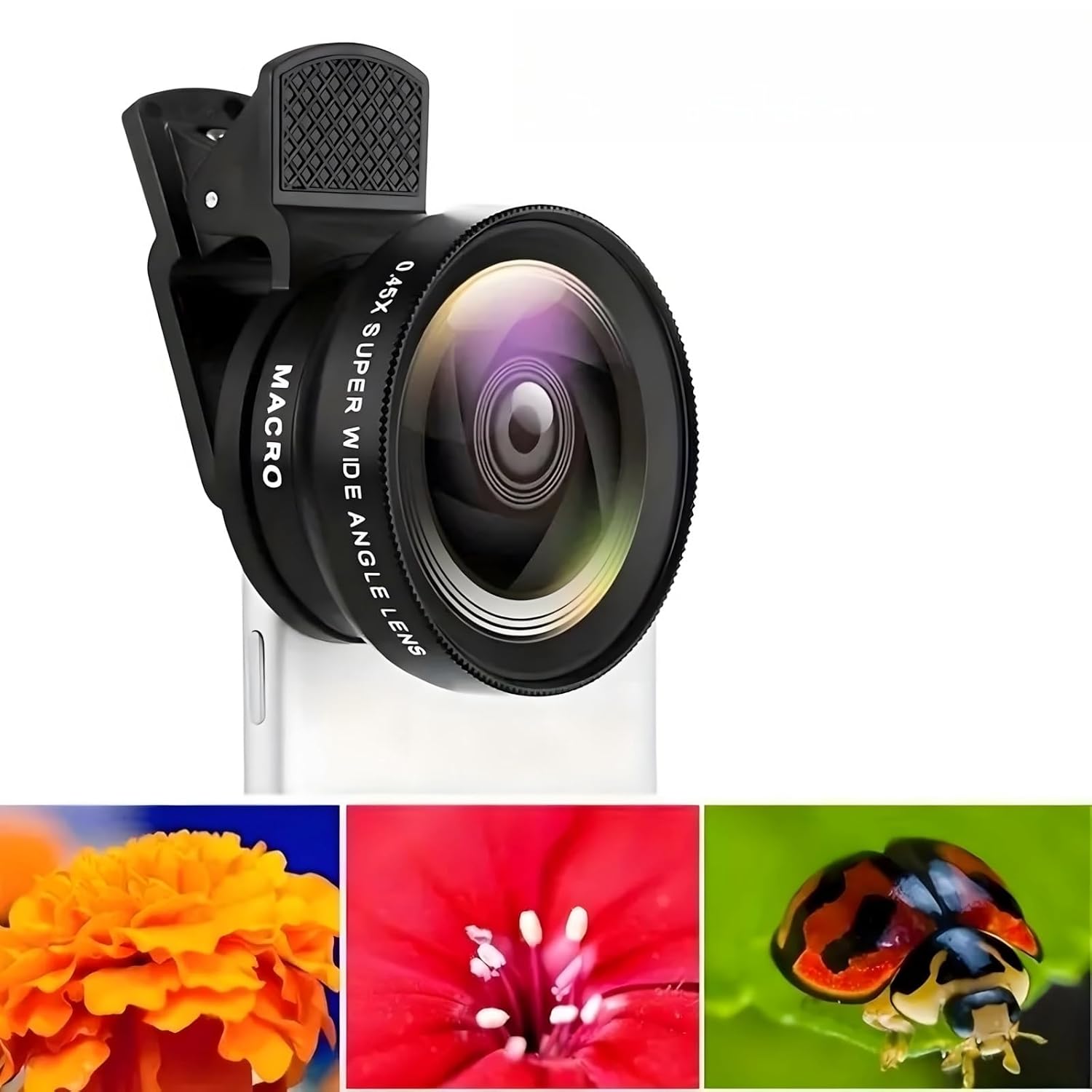 2-in-1 Mobile Phone Lens Kit – 15x Macro & 0.45x Wide-Angle Lens for iPhone, Samsung & Android Smartphones (Black)