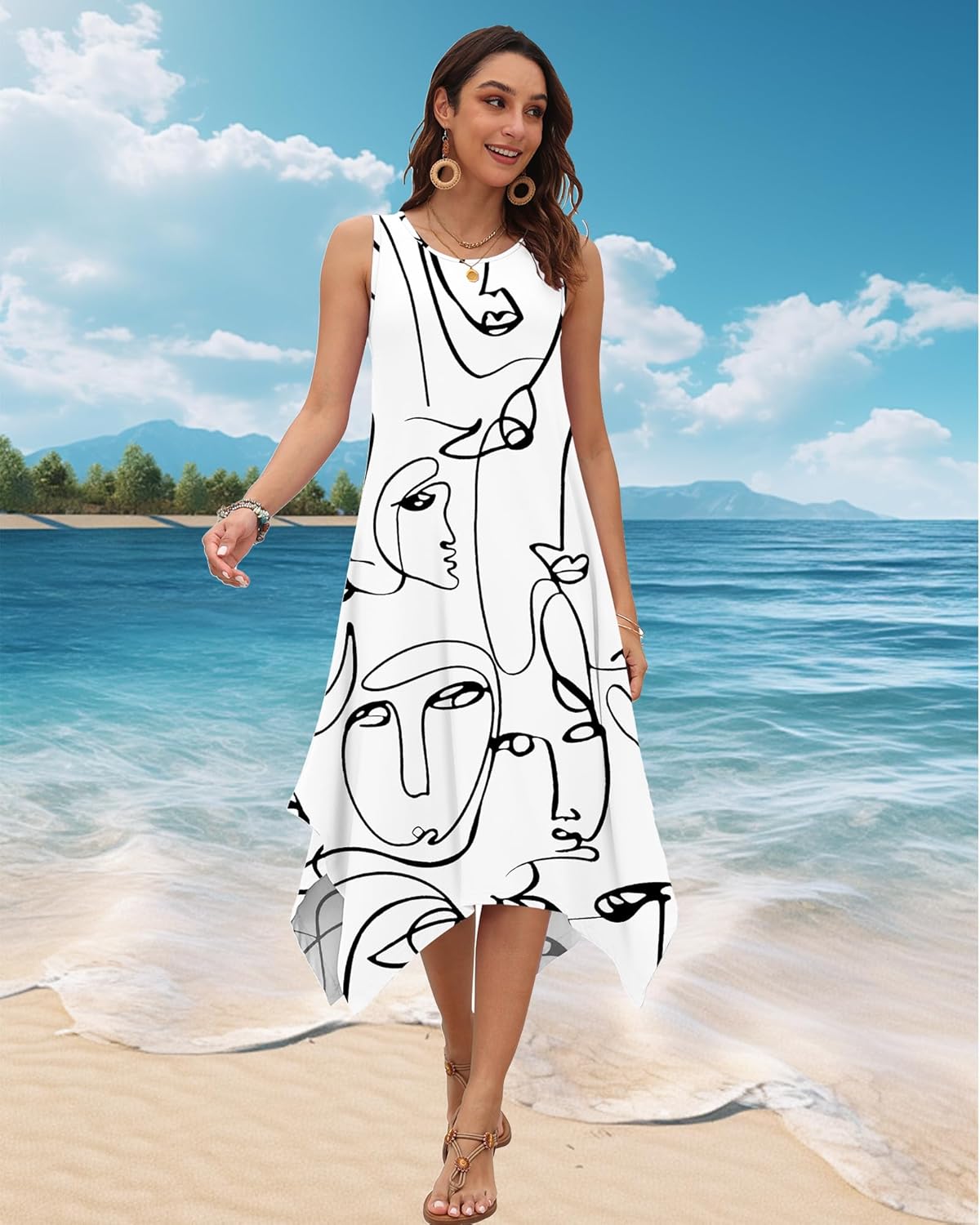 2025 New Summer Women’s Sleeveless Dress Midi Beach Dress