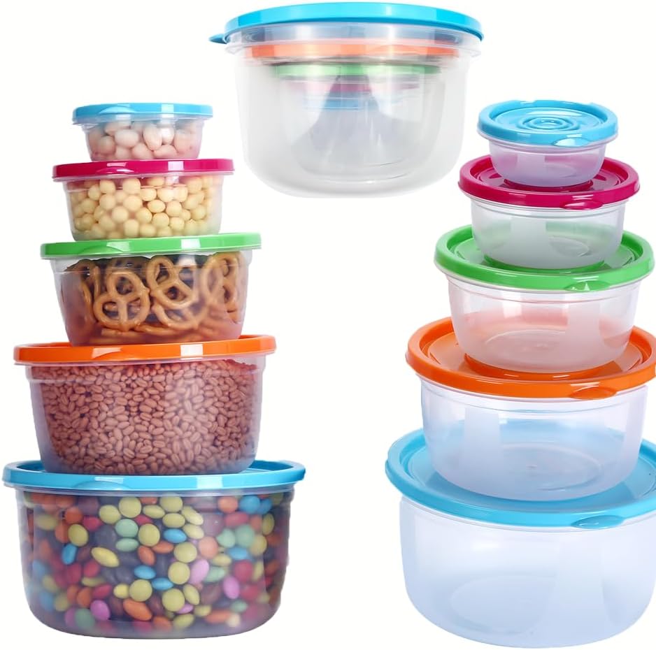 5PCS Food Storage Containers with Venting Lids – BPA-Free, Microwave Safe, Dishwasher Safe, Leakproof & Stackable Food Storage Boxes for Kitchen, Lunch(Round)