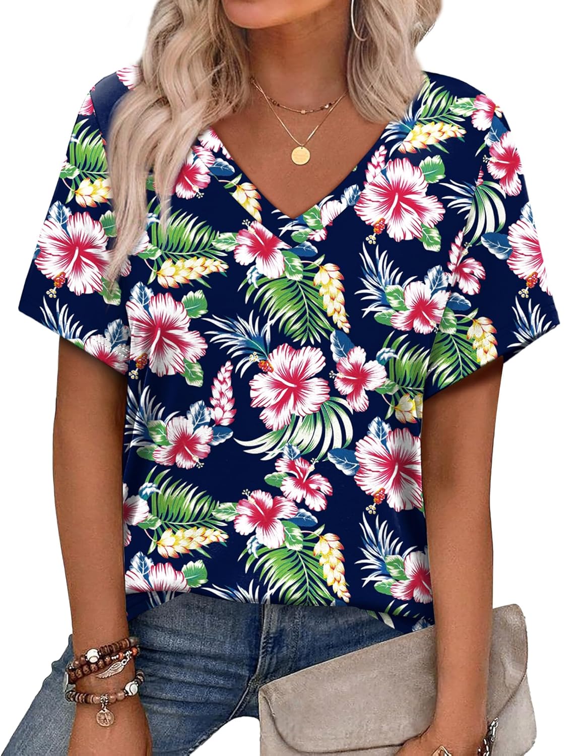 Alaroo Womens Summer Tops 2025 V Neck Short Sleeve Shirts Trendy Dressy Casual Vacation Outfits Printed