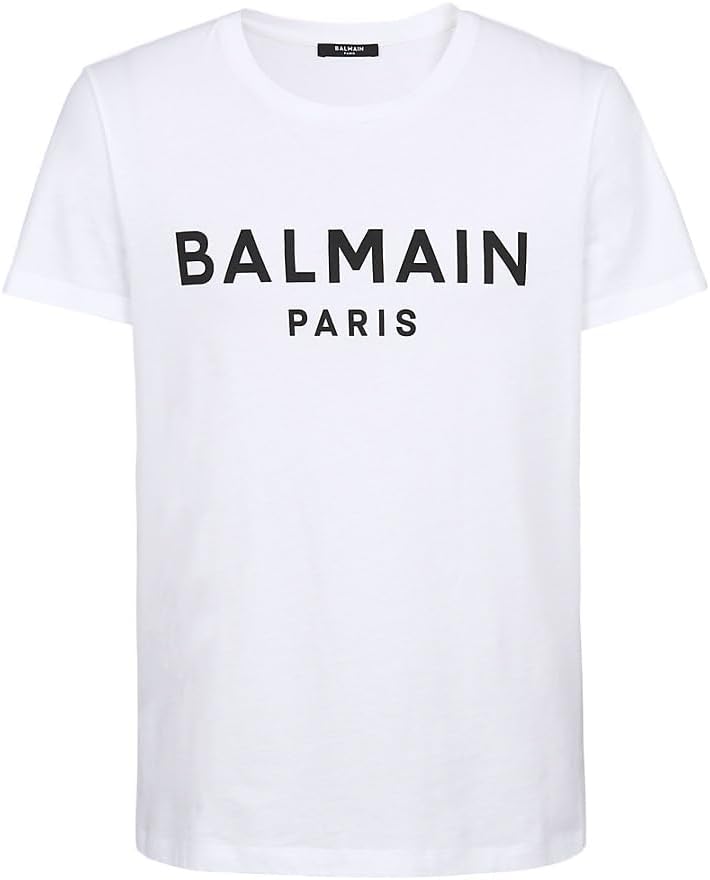 Balmain, Logo Cotton T-Shirt, Large, Blanc Noir : Luxury Stores