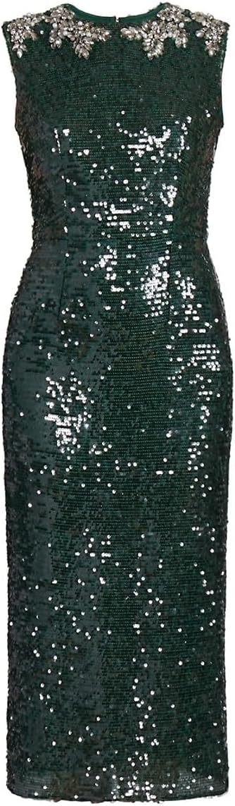 Erdem, Sequin Embellished Sleeveless Midi-Dress, 10 UK (6 US), Dark Green : Luxury Stores