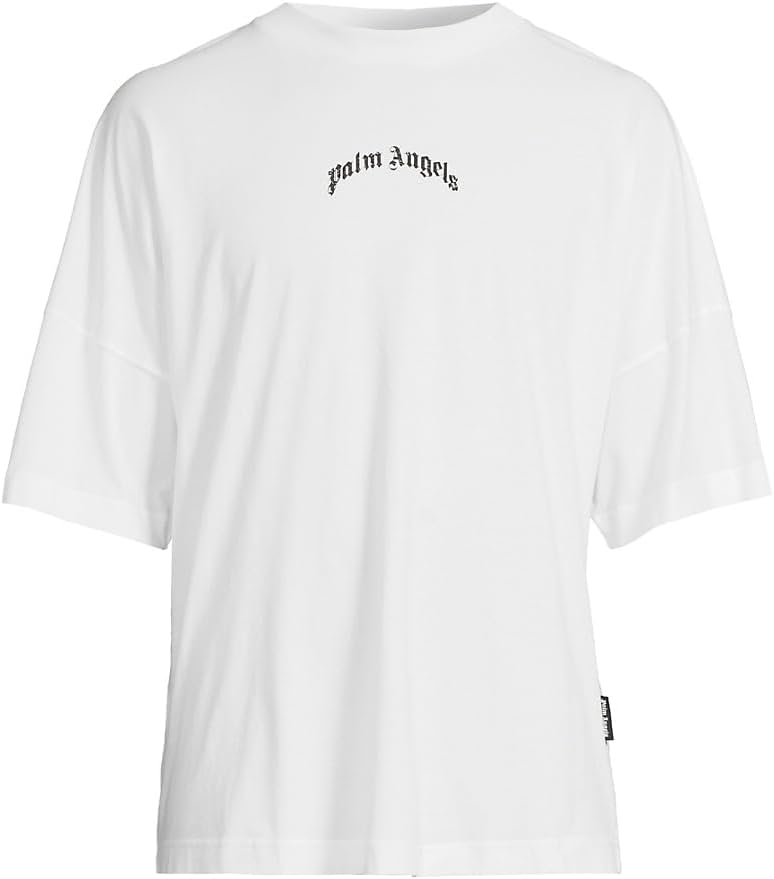 Palm Angels, Back-Curved Logo T-Shirt, Medium, Off White Black : Luxury Stores