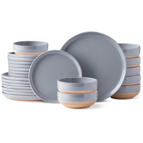 AmorArc Ceramic Dinnerware Sets for 8, 24 Pieces Handpainted Plates and Bowls Set with Rustic Terracotta Underside, Scratch Resistant Stoneware Dishes Set, Dishwasher &...