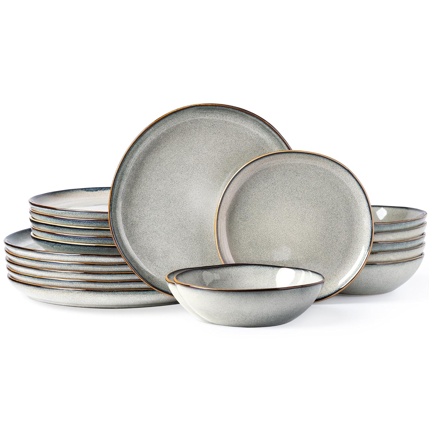 AmorArc Ceramic Dinnerware Sets,Handmade Reactive Glaze Plates and Bowls Set,Highly Chip and Crack Resistant | Dishwasher & Microwave Safe Dishes Set,Service for 6 (18pc)