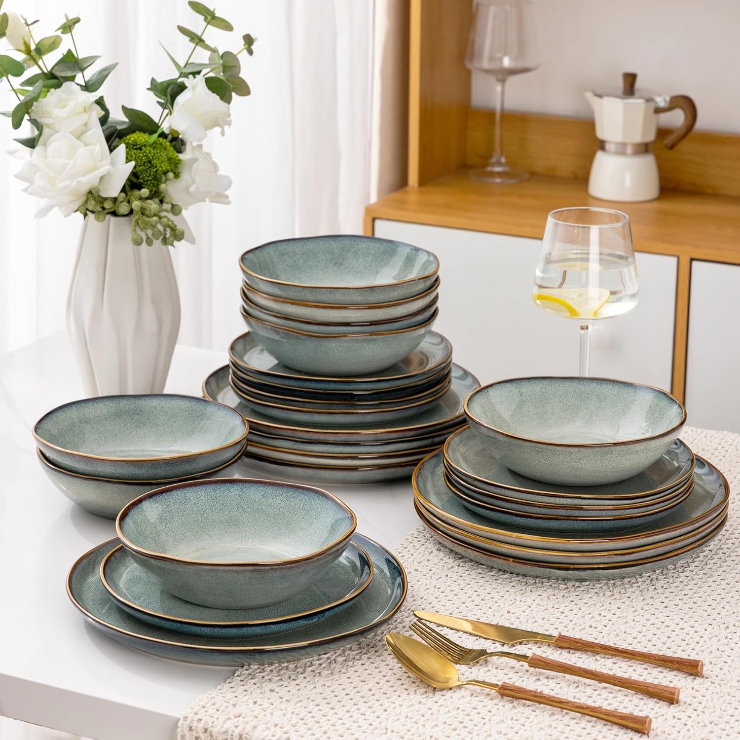 AmorArc Ceramic Dinnerware Sets,Handmade Reactive Glaze Plates and Bowls Set,Highly Chip and Crack Resistant | Dishwasher & Microwave Safe Dishes Set,Service for 6 (18pc)