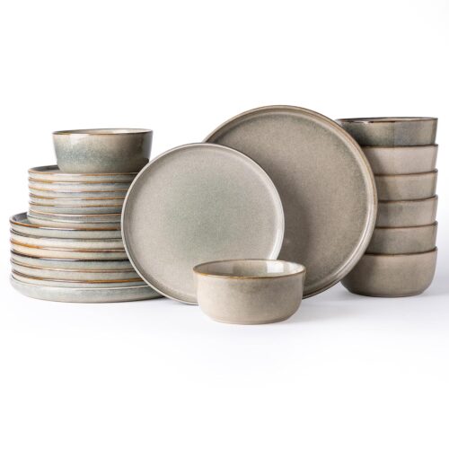 AmorArc Stoneware Dinnerware Sets,Round Reactive Glaze Ceramic Plates and Bowls Sets,Highly Chip and Crack Resistant | Dishwasher & Microwave Safe,Service for 8 Dishes Set (24pc)