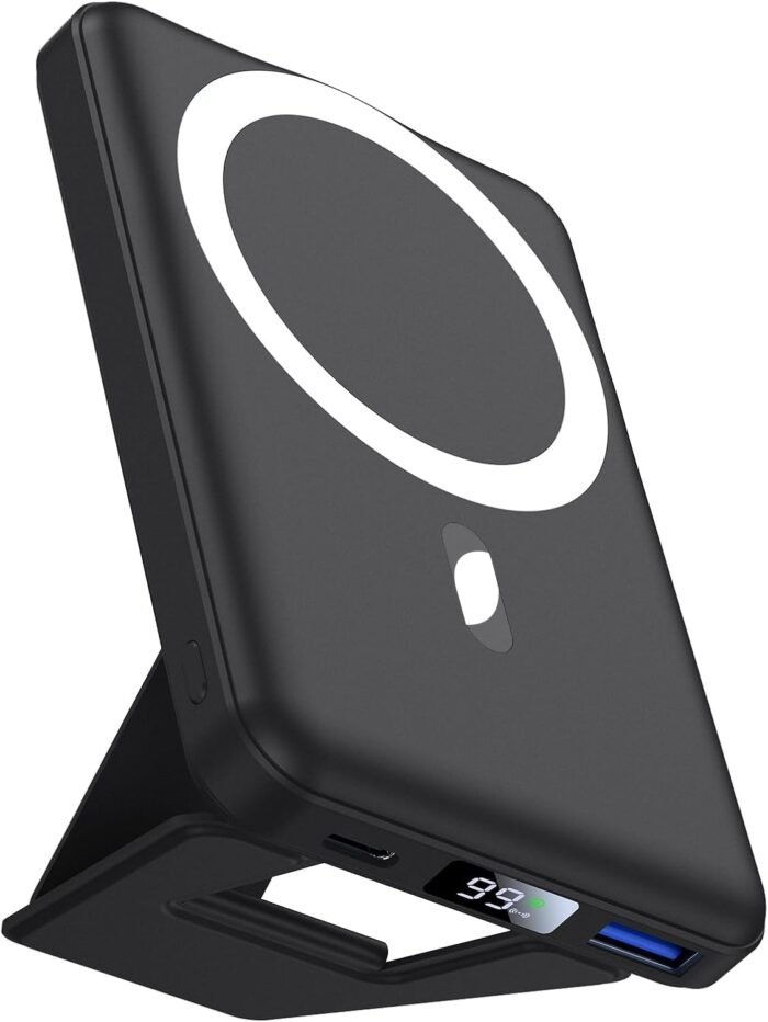 AOGUERBE Magnetic Power Bank, 10000mAh Foldable Wireless Portable Charger with USB-C Cable LED Display, for Mag-Safe Battery Pack 22.5W PD Fast Charging for iPhone...