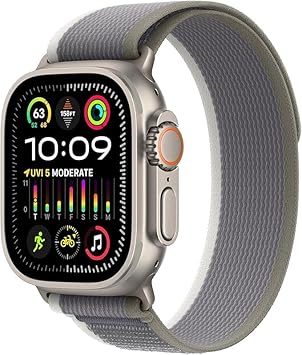 Apple Watch Ultra 2 [GPS + Cellular 49mm] Smartwatch with Rugged Titanium Case & Green/Grey Trail Loop M/L (Renewed Premium)