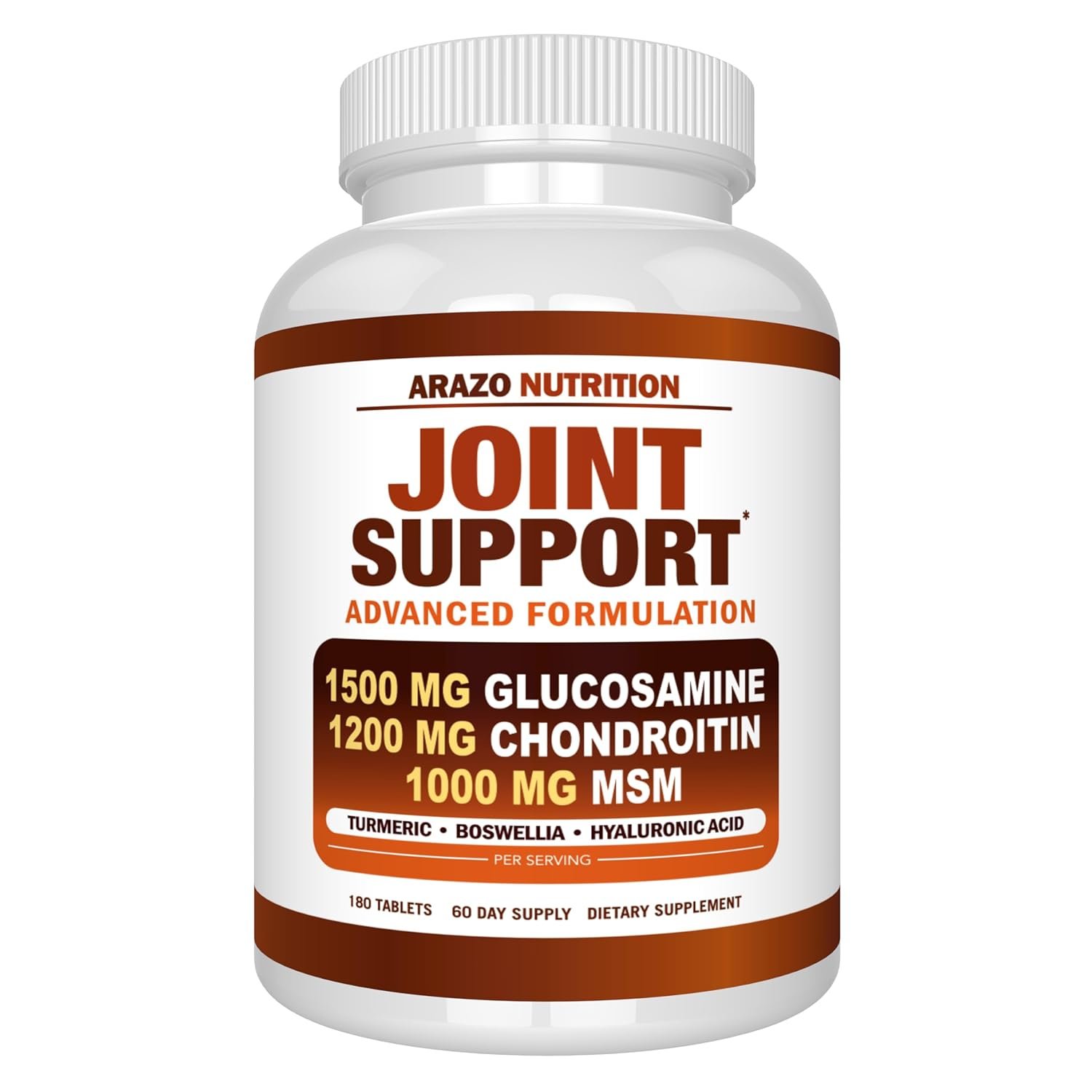 Arazo Nutrition Glucosamine Chondroitin Turmeric Msm Boswellia – Joint Support Supplement for Relief 180 Tablets for Bones, Back, Knees, Hands (180 Tablets)