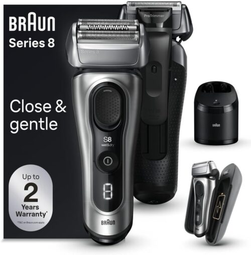 Braun Series 8 Electric Shaver, Shaving Kit with 4+1 Shaving Elements, Precision Long Hair Trimmer, SmartCare Center, PowerCase