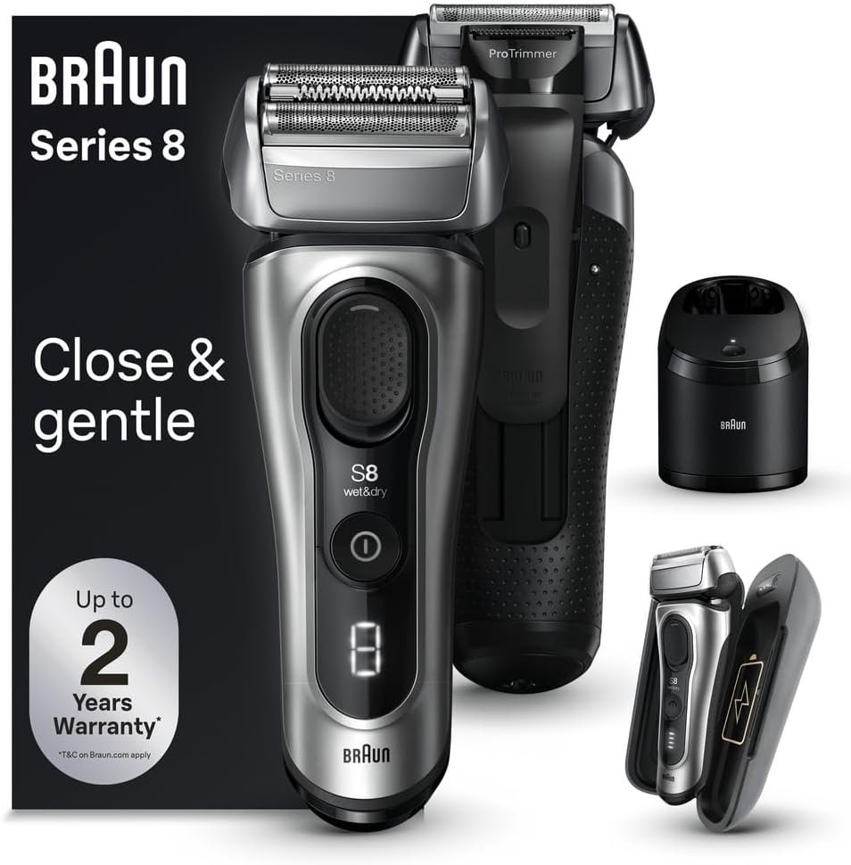 Braun Series 8 Electric Shaver, Shaving Kit with 4+1 Shaving Elements, Precision Long Hair Trimmer, SmartCare Center, PowerCase