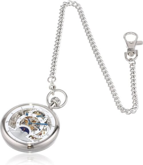 Charles Hubert 3816-W Men's Pocket Watch, Mechanical Hand Winding, Skeleton, Silver