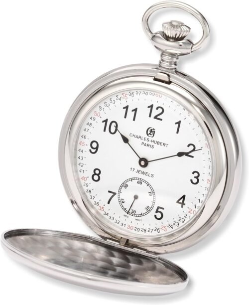 Charles Hubert 3907-WRR Men's Pocket Watch, Mechanical Hand Winding, Small Seconds, Silver