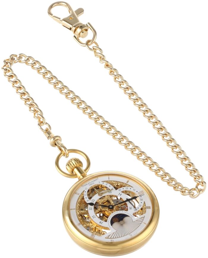 Charles-Hubert, Paris Gold-Plated Dual Time Mechanical Pocket Watch