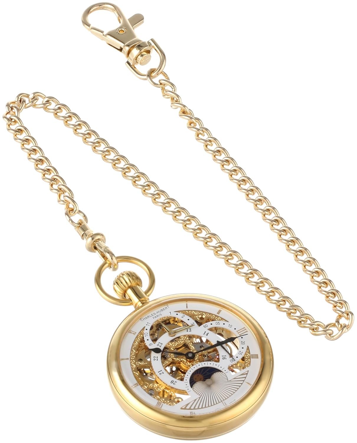 Charles-Hubert, Paris Gold-Plated Dual Time Mechanical Pocket Watch