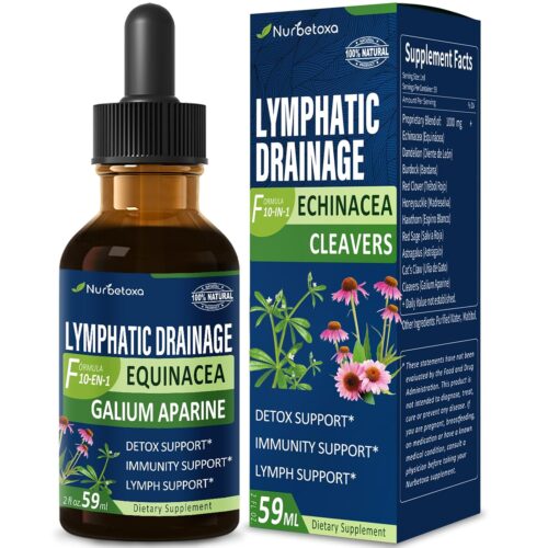 Cleavers Lymphatic Drainage Drops for Lymph System Detox Cleanse, Lymphedema Support Supplement Formula w/Echinacea, Cat’s Claw, Red Clover Extract Tincture, Use with Lymph...