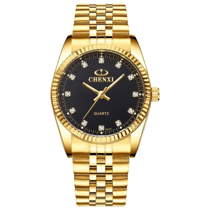 DREAMING Q&P Fq-043 Classic Golden Stainless Steel Male Female Crystals Quartz Wrist Watches for Man Woman Gold