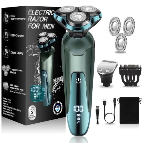Electric Razor for Men,Mens Electric Razors for Shaving face,LED Display/Waterproof/Rechargeable Electric Shaver for Men Includes Replacement Razor Blades,Travel Razor Idea Gift