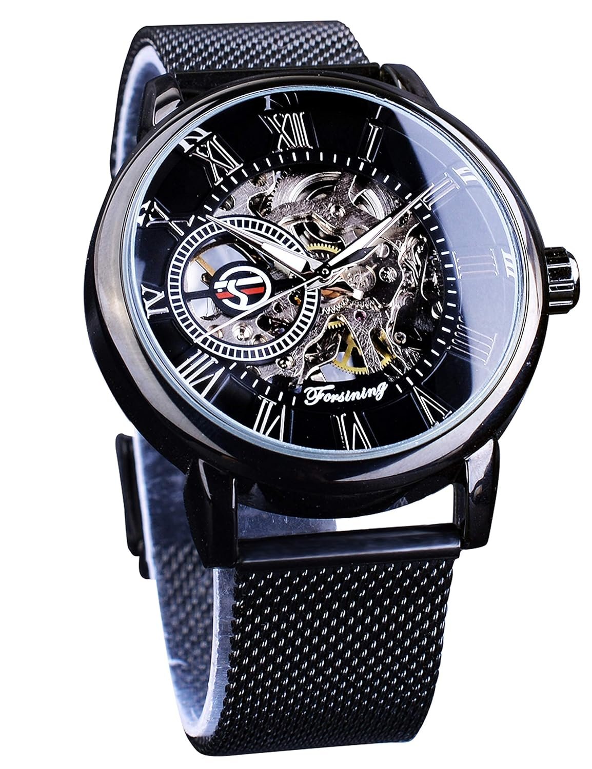 FORSINING Men’s Skeleton Watch Steampunk Watch Black Mechanical Watch for Men Minimalist Retro Design Mechanical Skeleton Wrist Watch Transparent