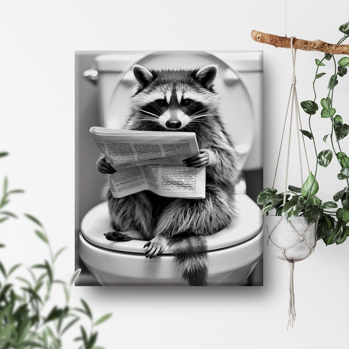 Funny Bathroom Wall Art Raccoon Sitting on Toilet Artwork Toilet Humor Print Bathroom Wall Decor 8X10 Inches
