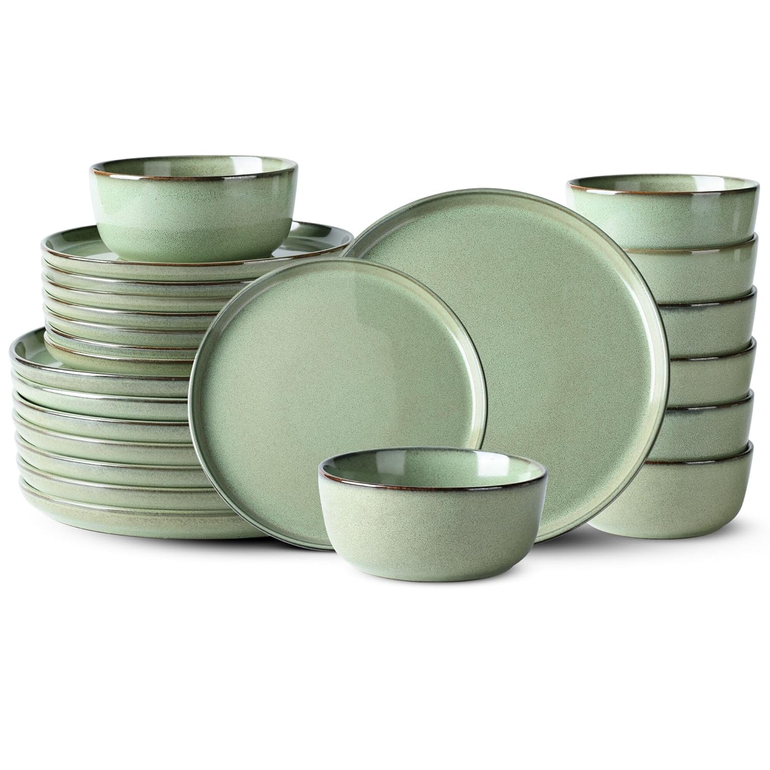 GBHOME Ceramic Dinnerware Sets for 8, 24 Pieces Stoneware Plates and Bowls Sets, Scratch Resistant Dishes, Dishwasher & Microwave Safe-Pastel Green
