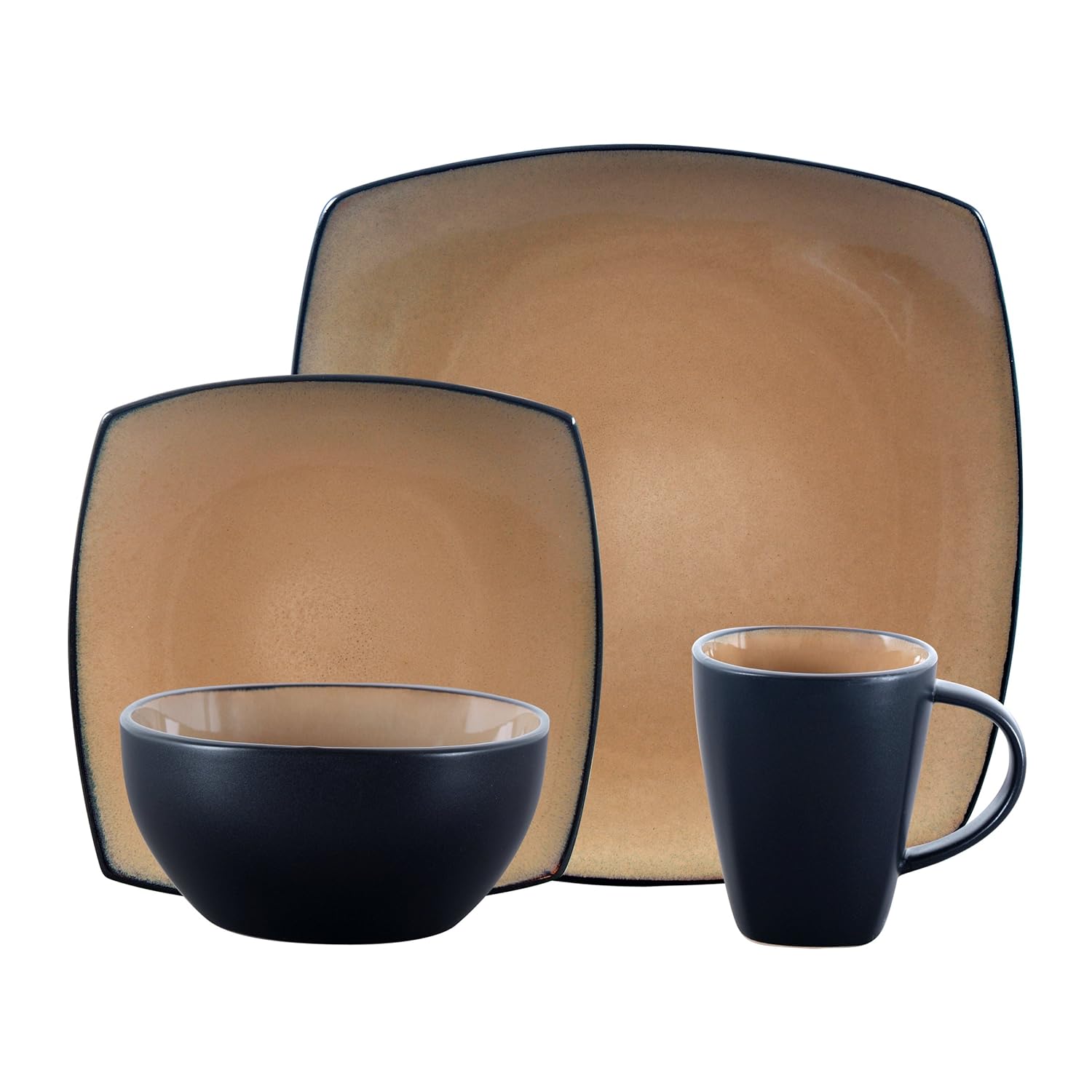Gibson Elite Bella Soho Reactive Glaze Stoneware Dinnerware Set, Service for 4 (16pc), Taupe