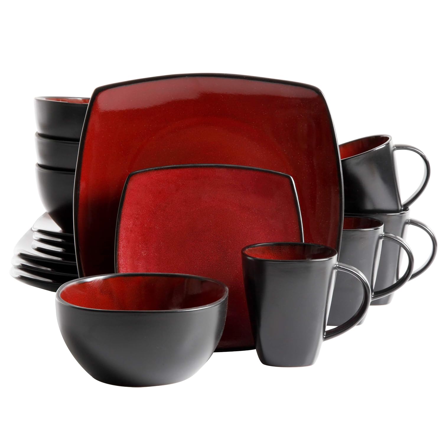 Gibson Elite Soho Lounge Reactive Glaze Stoneware Dinnerware Set, Service for 4 (16pc), Red