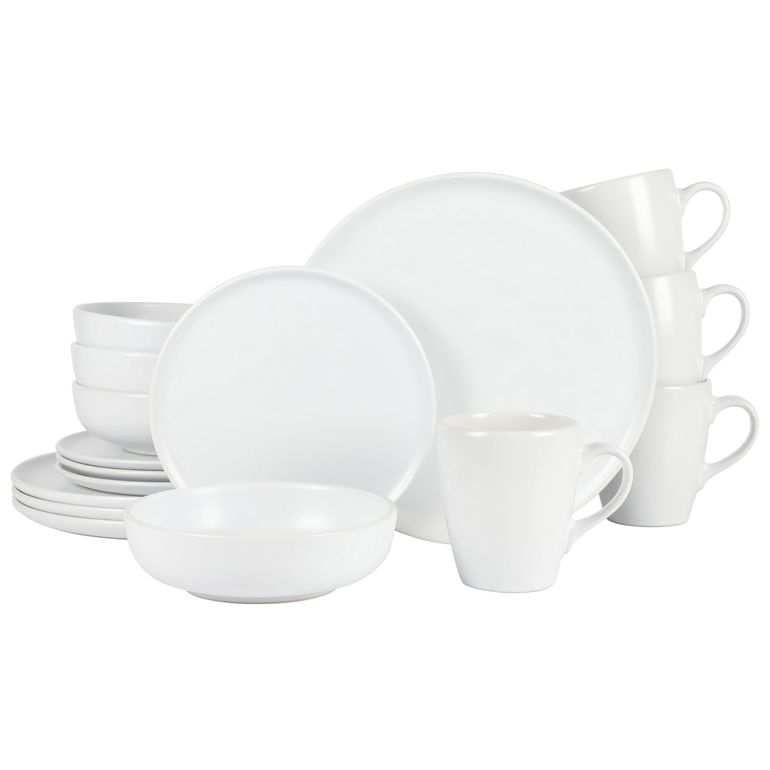 Gibson Home Serenade 16 Piece Matte Stoneware Dinnerware Plates and Bowls Set – Made in Thailand – – Matte White