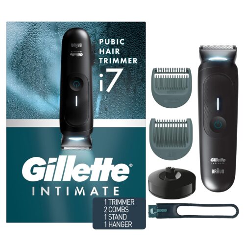 Gillette i7 Intimate Men’s Premium Pubic Hair Trimmer, Waterproof LED Body Hair Trimmer for Men, Manscaping Body Groomer