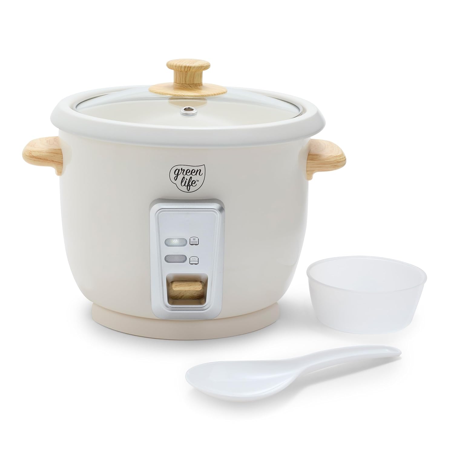 GreenLife 1.5 QT Electric Rice & Grain Cooker, Compact Size, 3-Cups Uncooked/6-Cups Cooked, PFAS-Free Removable Nonstick Pot Steamer, One-Touch Control, Wood Print Handle,…