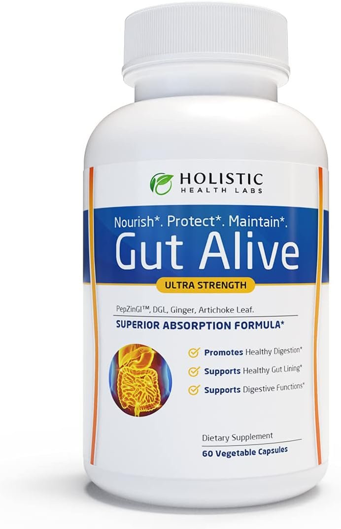 Gut Alive For Restoring Gut Lining – All Natural Support to Fight Leaky Gut, IBS, Heartburn, Acid Indigestion, Acid Reflux, Bloating & Gas. Unique Formulation (60 Count (Pack of…
