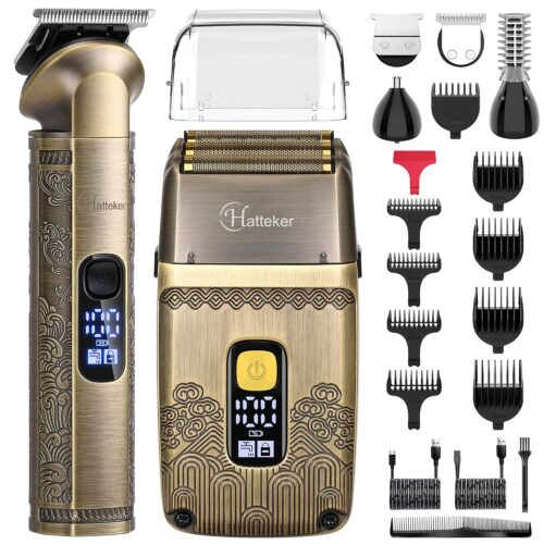Hatteker Professional Hair Clipper Electric Razor Foil Shavers for Men Body Nose Ear Hair Grooming Kit with Triple Blades Cordless Waterproof