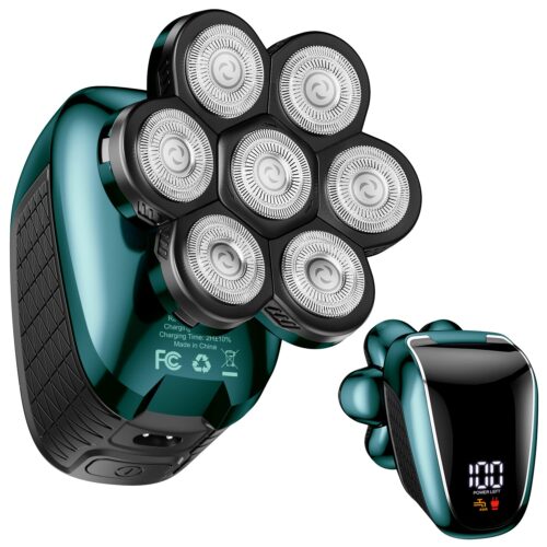 Head Shaver 7D, Wyklaus Head Shavers for Bald Men, Head Electric Razor with Nose Hair Trimmer, Waterproof Wet Dry Mens Grooming Kit, Anti-Pinch (Green)