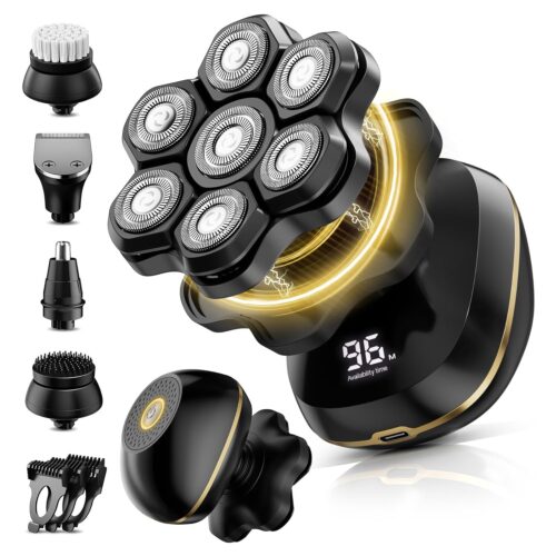 Head Shavers for Bald Men, 7D Electric Razor for Head Wet Dry Shaver, LED Display Rechargeable Rotary Shaver Grooming Kit with Type-C Charge