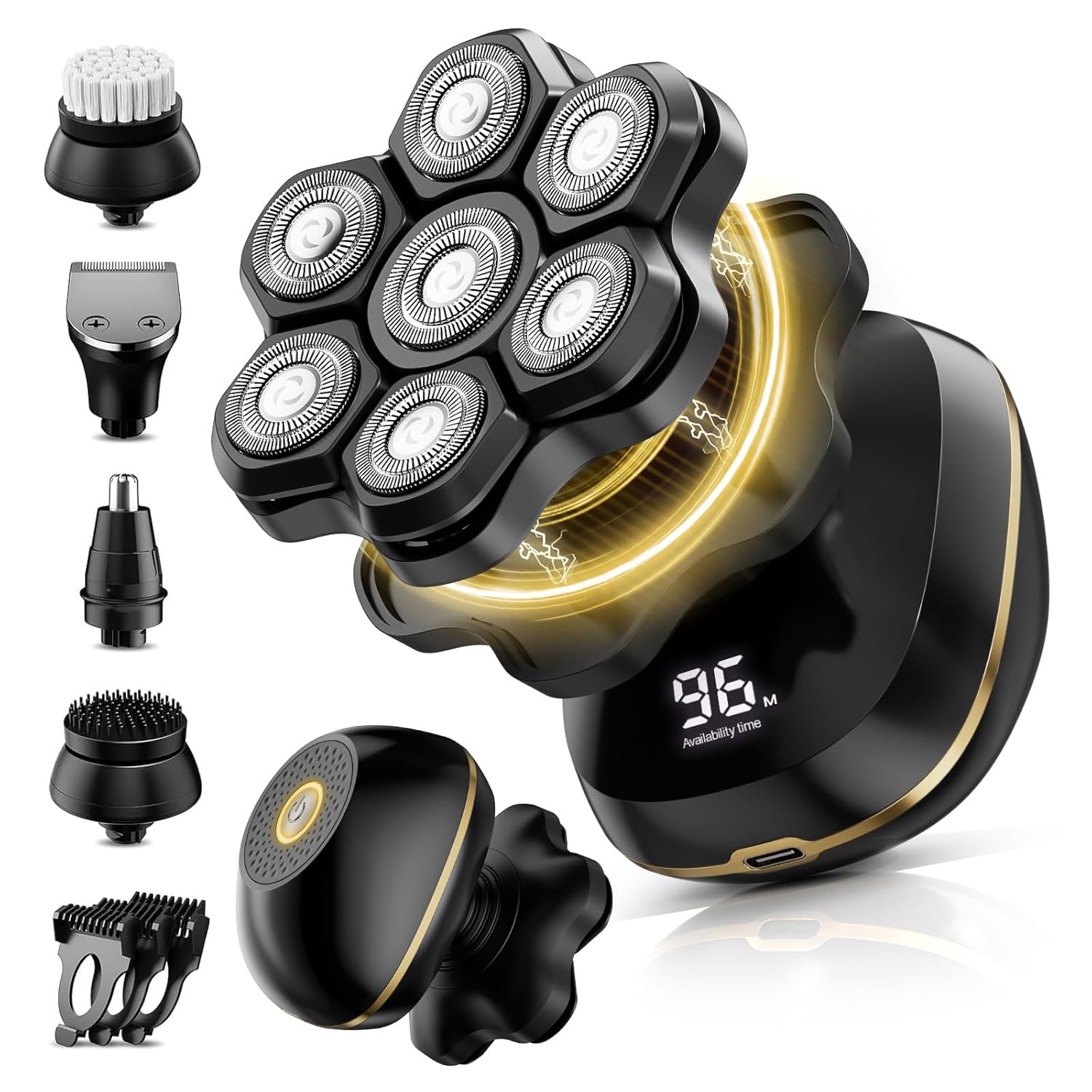 Head Shavers for Bald Men, 7D Electric Razor for Head Wet Dry Shaver, LED Display Rechargeable Rotary Shaver Grooming Kit with Type-C Charge