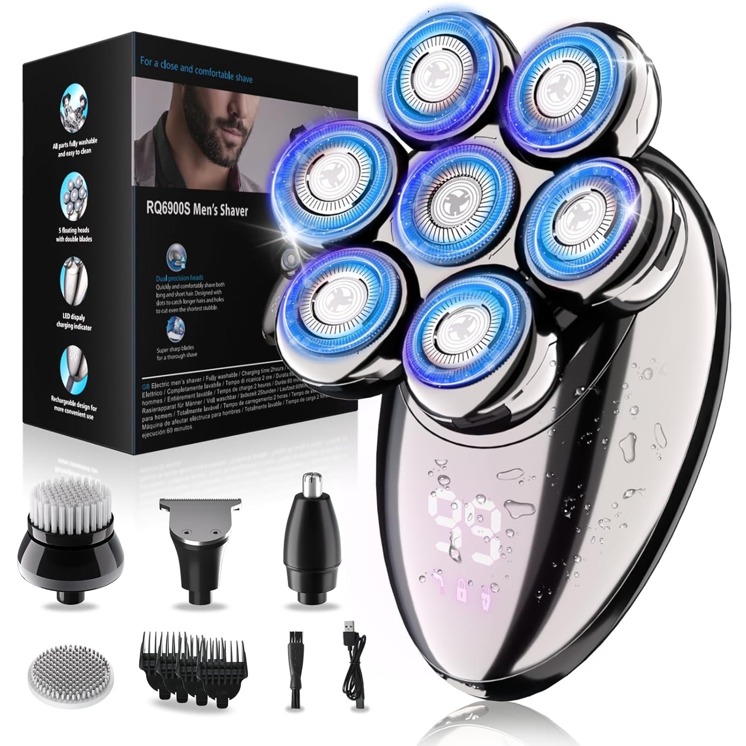 Head Shavers for Bald Men, Electric Razor, IPX8 Waterproof Dry/Wet Bald Head Shaver with 10000 RPM High-Speed Motor, Rechargeable Head Razor with LED Display, USB-C Cable,…