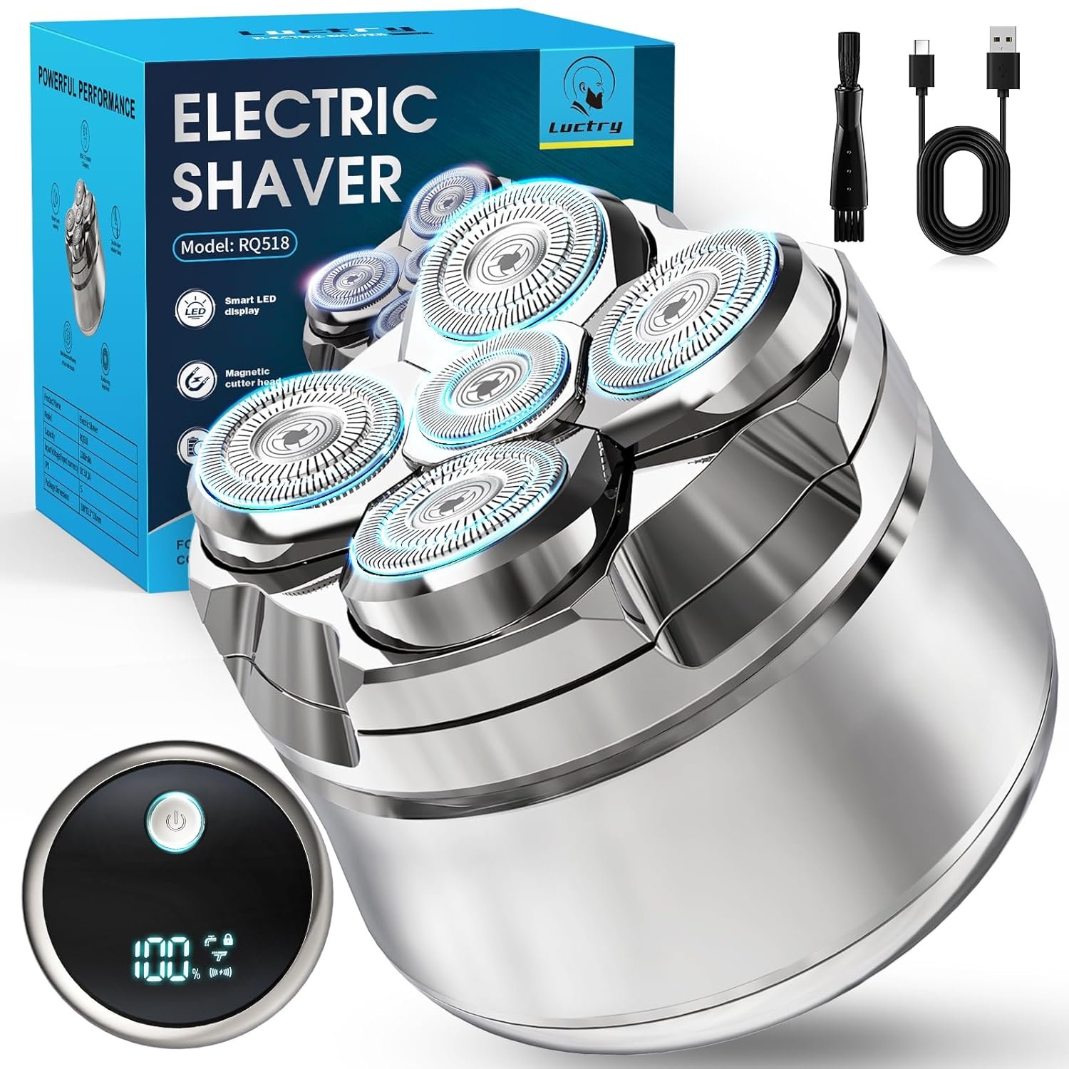 Head Shavers for Bald Men, Magnetic Electric Razor Hair Trimmer Cordless Rechargeable Electric Shavers for Men 100% Waterproof Dry & Wet Grooming Kit with Led Display
