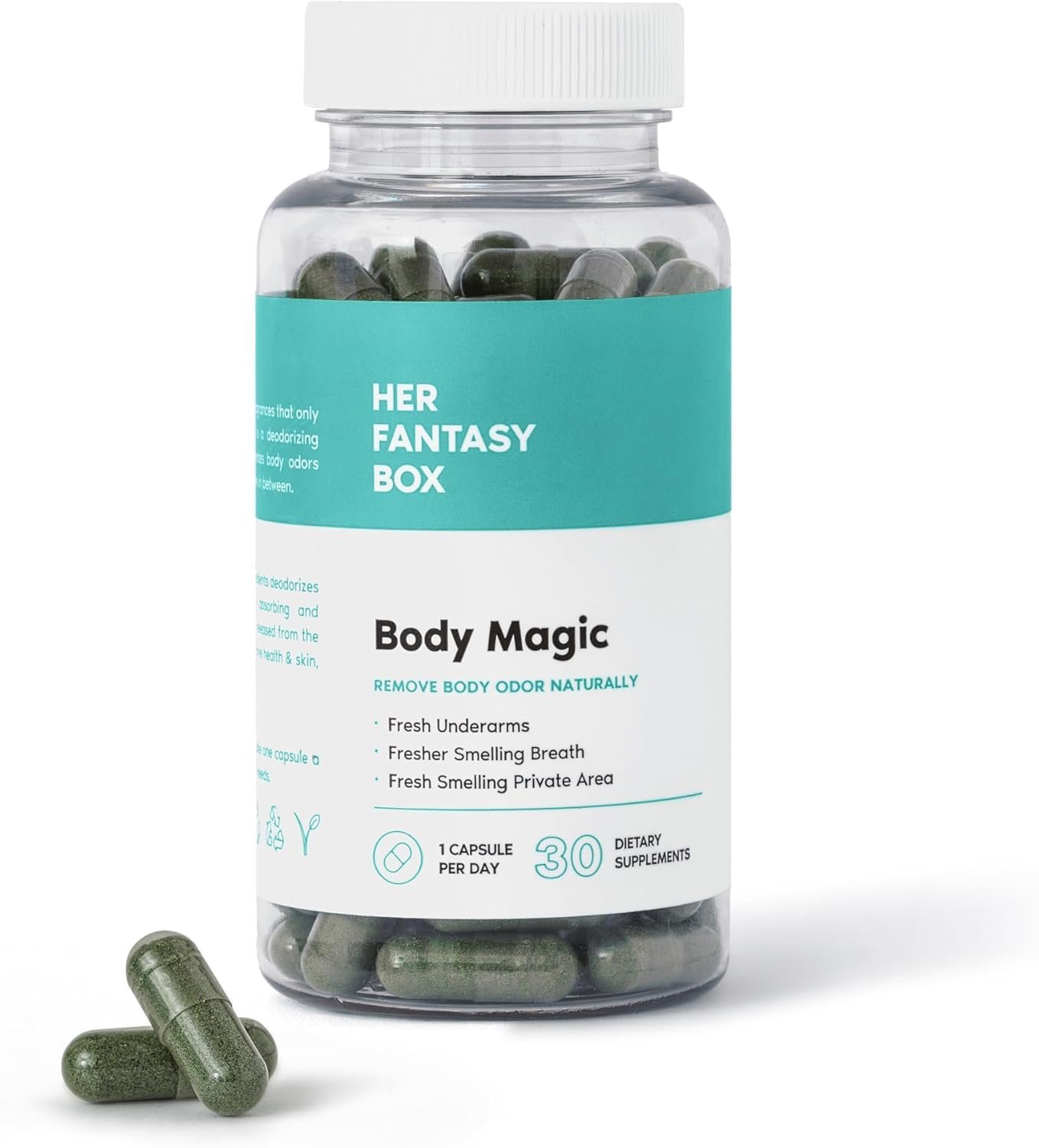 Her Fantasy Box | Body Magic Chlorophyll Capsules – 30 Vegan Capsules for Detox, Digestion, Gut Health, Skin Support, and Oily Skin – Natural Energy Booster