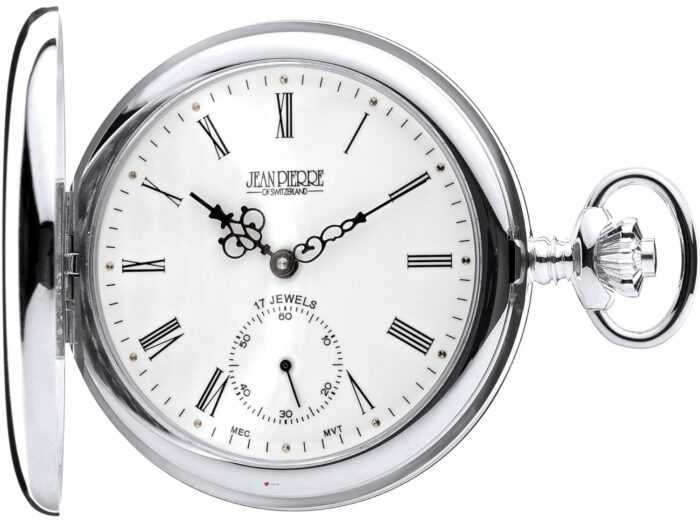 I LUV LTD Sterling Silver Full Hunter Pocket Watch - 17 Jewel Mechanical Movement - Luxury